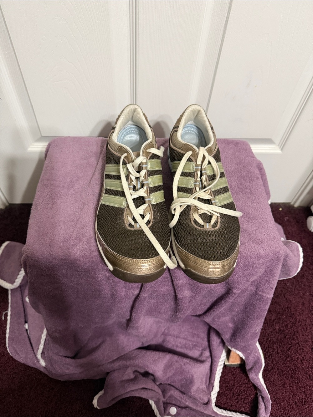 adidas Olive Green and Cream Women's Athletic Shoes